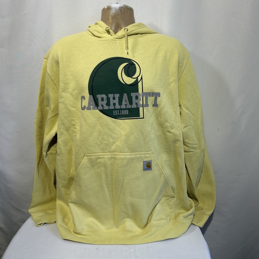 Carhartt Loose Fit Midweight Graphic Logo Sweatshirt Hoodie Size Men's XL Yellow